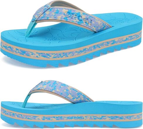 ONCAI Flip Flops for Women, Fashion Printed Platform Sandals Woman with Arch Support Yoga Mat Cushion, Lightweight Summer Beach Outdoor Chunky Non-Slip Rubber Soles US Size 5-11 in Saudi Arabia
