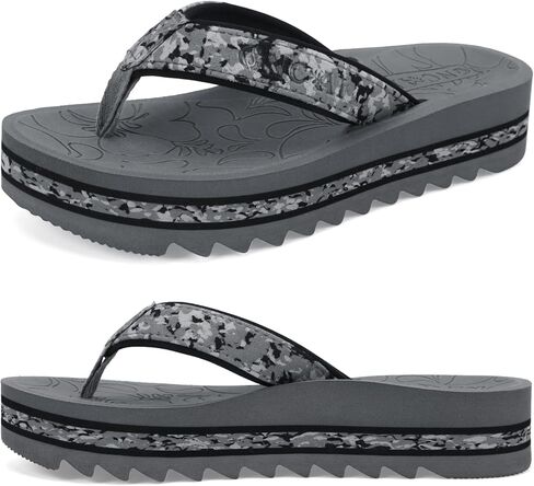 ONCAI Flip Flops for Women, Fashion Printed Platform Sandals Woman with Arch Support Yoga Mat Cushion, Lightweight Summer Beach Outdoor Chunky Non-Slip Rubber Soles US Size 5-11 in Saudi Arabia