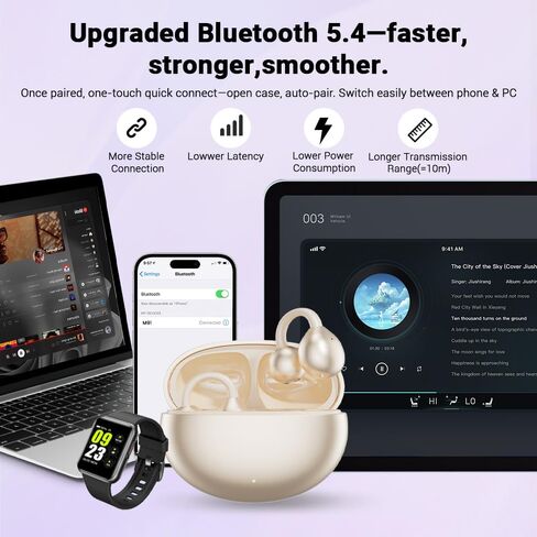 مشبك على سماعات الأذن، سماعات أذن مفتوحة لاسلكية بلوتوث 5.4، سماعات أذن مفتوحة خفيفة الوزن مع ميكروفون بطارية 58 ساعة، مقاومة للماء، للرياضة والجري والأذنين الصغيرة ومرتدي النظارات، والتدريبات in Kuwait