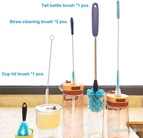5-in-1 Tumbler Brush Cleaner Set, Cleaning Brush Washing Straw Tube lab Cleaning with Long Handle, for Water Bottle Brush Washing Coffee Mug Kettle Decanter Pipes lids Sinks Cap Covers in Kuwait
