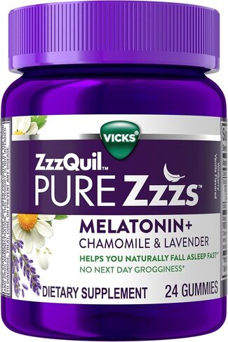 ZzzQuil PURE Zzzs, علكات الميلاتونين للمساعدة على النوم مع اللافندر، وجذور الناردين والبابونج، ونكهة الفانيليا البرية الطبيعية، غير مسببة للإدمان، خالية من المخدرات، 24 علكة in Saudi Arabia