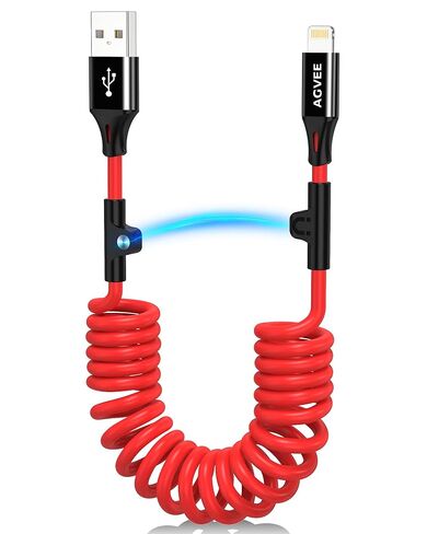 كابل شحن AGVEE قصير ملفوف USB-C إلى Lightning بطول 3 أقدام [معتمد من MFI] سلك شاحن سريع 30 وات PD في السيارة لهاتف iPhone 14/13/12/11/XS/8/7/6/5 CarPlay، iPad، iPod، أسود in Kuwait