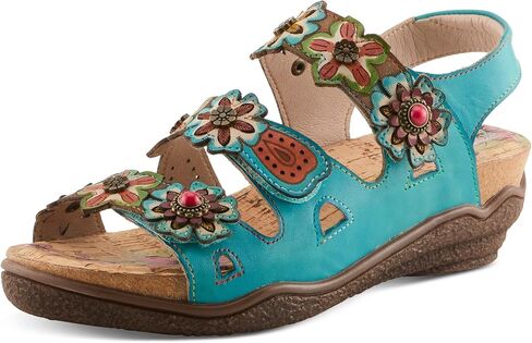 L'Artiste Bethie Women’s Floral Leather Sandal with Soft Adjustable Comfort in Kuwait