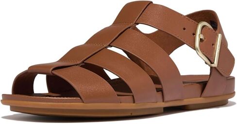 صندل FitFlop النسائي من الجلد GRACIE - حذاء مسطح خفيف الوزن بأشرطة للمشي مع بطانة مريحة ودعم للقوس in Kuwait