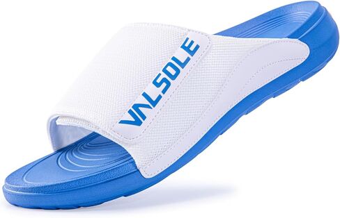 صنادل VALSOLE الشرائحية للنساء والرجال - صنادل تدعم قوس القدم، شرائح رياضية مريحة مع أشرطة قابلة للتعديل، تمتص الصدمات مع كل خطوة، أبيض أزرق in Kuwait