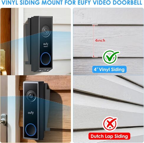 حامل جانبي من الفينيل لجرس الباب/حامل تعديل الزاوية لجرس الباب Eufy E340/C30/C31، طقم دعامة تثبيت على زاوية جرس الباب لكاميرا جرس الباب بالفيديو Eufy، لجوانب الفينيل القياسية مقاس 4 بوصات in Kuwait