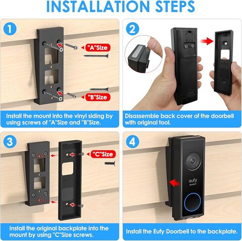حامل جانبي من الفينيل لجرس الباب/حامل تعديل الزاوية لجرس الباب Eufy E340/C30/C31، طقم دعامة تثبيت على زاوية جرس الباب لكاميرا جرس الباب بالفيديو Eufy، لجوانب الفينيل القياسية مقاس 4 بوصات in Kuwait