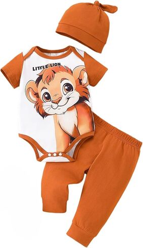 Newborn Baby Boy Clothes Summer Short Sleeve Lion Print Romper Pants Set Infant Baby Boy Clothing Outfits in Kuwait