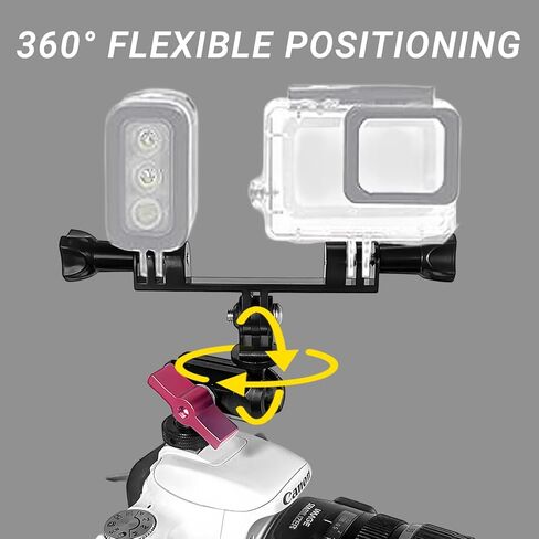 Dual Cold Shoe Monitor Mount with 1/4" Screw, Rotatable Dual Ballhead Arm for LED Monitor Microphone, Compatible with DJI Osmo Action 6/5 Pro/4/3, Osmo 360, Insta 360 X5/X4, GoPro Hero 13/12,Pocket 3 in Kuwait