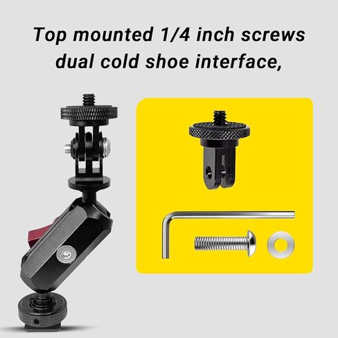 Dual Cold Shoe Monitor Mount with 1/4" Screw, Rotatable Dual Ballhead Arm for LED Monitor Microphone, Compatible with DJI Osmo Action 6/5 Pro/4/3, Osmo 360, Insta 360 X5/X4, GoPro Hero 13/12,Pocket 3 in Kuwait