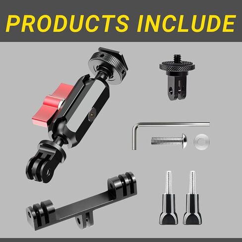 Dual Cold Shoe Monitor Mount with 1/4" Screw, Rotatable Dual Ballhead Arm for LED Monitor Microphone, Compatible with DJI Osmo Action 6/5 Pro/4/3, Osmo 360, Insta 360 X5/X4, GoPro Hero 13/12,Pocket 3 in Kuwait