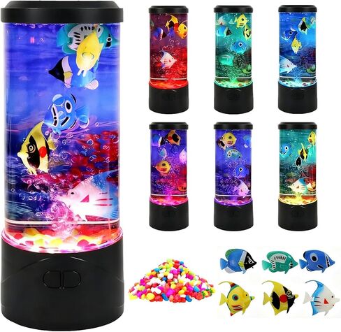 Toycol Bubble Fish Lamp,Artificial Aquarium Lamp with 7-Color Changing,Sensory Bubble Tube Light with 6 Fake Fish Moving,Mood Night Light,Great Gift for Kids & Adults,Decor for Home Office Bedroom in Kuwait