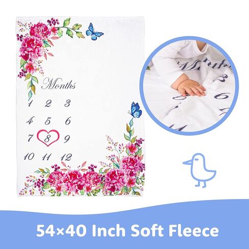 بطانية مايلستون الشهرية من Bliss n 'Baby للفتيات الصغيرات - بطانية مخطط النمو - مجموعة الأمهات الجدد، خالية من التجاعيد، قابلة للغسل، قابلة للتجفيف، إكليل قلب أحمر وعصابة رأس وردية - 54 بوصة × 40 بوصة in Kuwait