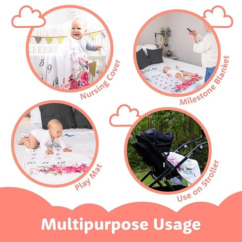 بطانية مايلستون الشهرية من Bliss n 'Baby للفتيات الصغيرات - بطانية مخطط النمو - مجموعة الأمهات الجدد، خالية من التجاعيد، قابلة للغسل، قابلة للتجفيف، إكليل قلب أحمر وعصابة رأس وردية - 54 بوصة × 40 بوصة in Kuwait