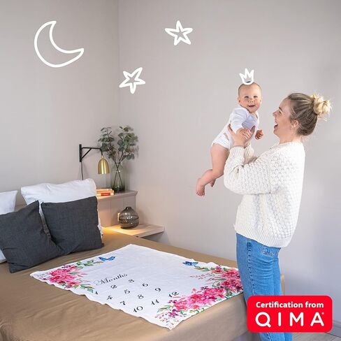 بطانية مايلستون الشهرية من Bliss n 'Baby للفتيات الصغيرات - بطانية مخطط النمو - مجموعة الأمهات الجدد، خالية من التجاعيد، قابلة للغسل، قابلة للتجفيف، إكليل قلب أحمر وعصابة رأس وردية - 54 بوصة × 40 بوصة in Kuwait