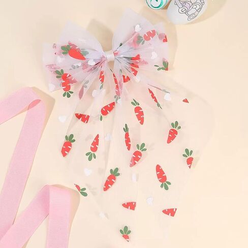 White Flower Bow Hair Clip Mesh Tulle Floral Hair Bow Clips Summer Alligator Clip with Long Tail Hair Accessory for Women Girls Bridal Wedding Bridesmaid Party Headpiece Elegant Hairpin Daily Styling in Kuwait