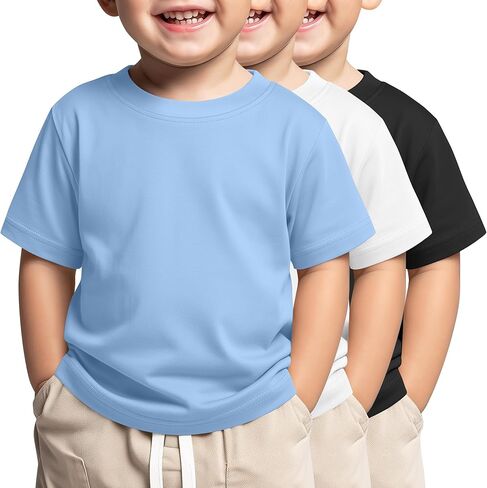 Oakgarden 3 Pack Toddler Boys Short Sleeve T Shirts Crewneck Tees Kids Baby Solid Basic Tee Summer Clothes Tops for 18M-5T in Kuwait