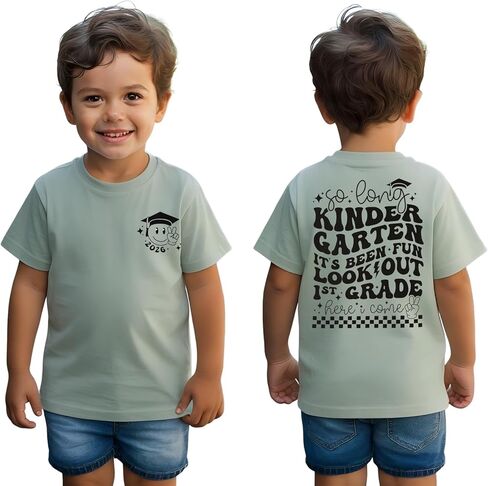 KEKEMI Kid Toddler Boy Out Kindergarten 2026 Shirt School Graduation T-Shirt Summer Vacation Outfit Short Sleeve Tees Tops 6Y in Saudi Arabia