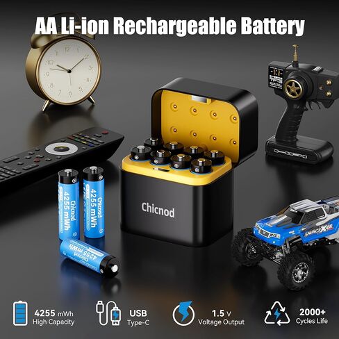 بطاريات ليثيوم AA قابلة لإعادة الشحن مع شاحن USB-C سريع، 8 عبوات 4255 مللي واط في الساعة 1.5 فولت جهد ثابت للكاميرا الخارجية الطرفية، وحدة تحكم Xbox، المصابيح الكاشفة - 2000+ دورات (4AA و4AAA) in Saudi Arabia