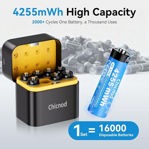 بطاريات ليثيوم AA قابلة لإعادة الشحن مع شاحن USB-C سريع، 8 عبوات 4255 مللي واط في الساعة 1.5 فولت جهد ثابت للكاميرا الخارجية الطرفية، وحدة تحكم Xbox، المصابيح الكاشفة - 2000+ دورات (4AA و4AAA) in Saudi Arabia