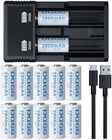 3.7V Rechargeable (34 * 16mm) Battery 2800mAh Flat Top Batteries with 16340 Charger for Camera.12 Pack in Kuwait