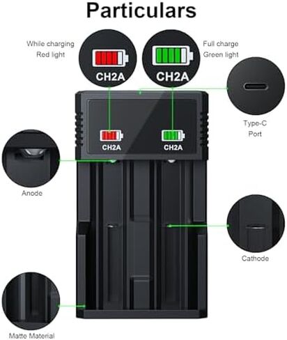 3.7V Rechargeable (34 * 16mm) Battery 2800mAh Flat Top Batteries with 16340 Charger for Camera.12 Pack in Kuwait