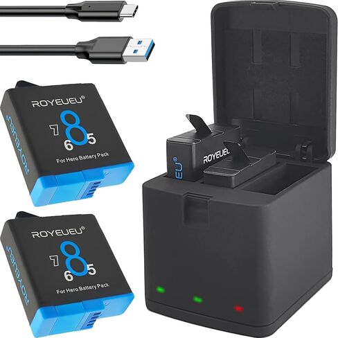 حزمة شاحن بطارية لـ GoPro Hero 8 7 6 5 Black - عبوتان بديلتان لبطاريات Enduro لـ Go Pro Hero8 Hero7 Hero6 Hero5 مع شاحن بطارية ثلاثي الفتحات in Kuwait