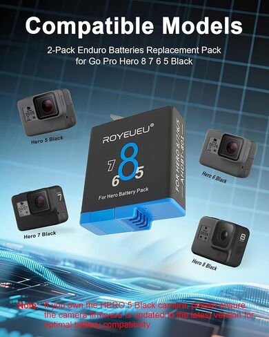 حزمة شاحن بطارية لـ GoPro Hero 8 7 6 5 Black - عبوتان بديلتان لبطاريات Enduro لـ Go Pro Hero8 Hero7 Hero6 Hero5 مع شاحن بطارية ثلاثي الفتحات in Kuwait