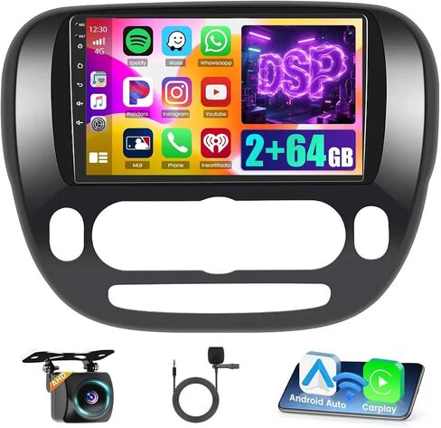 Android 13 Car Stereo for Kia Soul 2014 2015 2016 2017 Wireless Carroid Android Auto ، 2+64GB ، 9 بوصة تعمل بالقطار Radio GPS WiFi SWC AHD Camera in Saudi Arabia