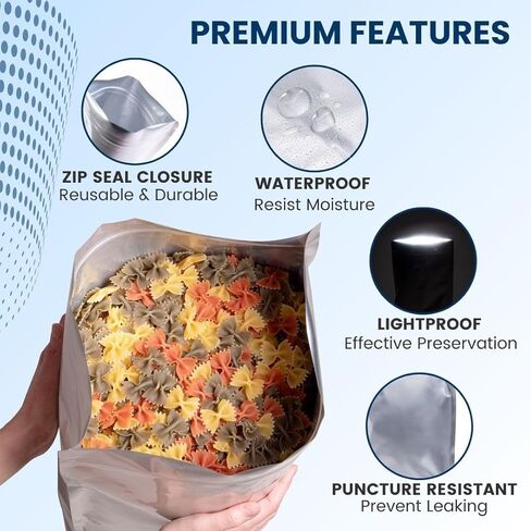 50PCS Quart Mylar Bags For Food Storage - 10Mil Thick 7x10 inch Mylar Bags with Oxygen Absorbers 400cc & Labels, Ziplock Bag for Long Term Storage, Heat & Vacuum Seal Large Kitchen Bag in Saudi Arabia