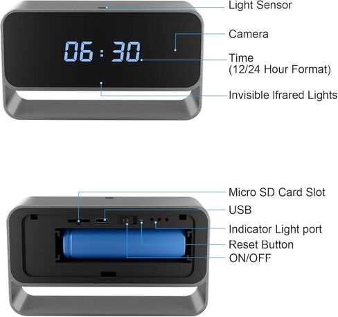 LIBREFLY Mini Wireless Security Camera with Clock Display- Full HD 1080P WiFi Camera - Small Nanny Cam - Night Vision - SD/Cloud Storage in Kuwait