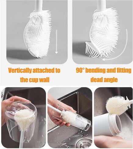 360° Flexible Silicone Bottle Brush, 11.4 Inch Long Handle, Baby Bottle and Narrow Neck Cleaner, Soft Bristles for Water Bottles, Travel Mugs, and Sippy Cups in Kuwait