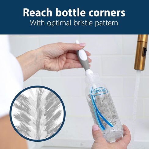 Dr. Brown's Deluxe Bottle Brush for Cleaning Baby Bottles, Nipples, and Sippy Cups with Suction Cup Stand and Vent Brush, BPA-Free, Gray, 1-Pack in Kuwait
