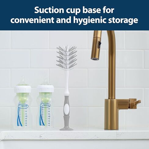 Dr. Brown's Deluxe Bottle Brush for Cleaning Baby Bottles, Nipples, and Sippy Cups with Suction Cup Stand and Vent Brush, BPA-Free, Gray, 1-Pack in Kuwait