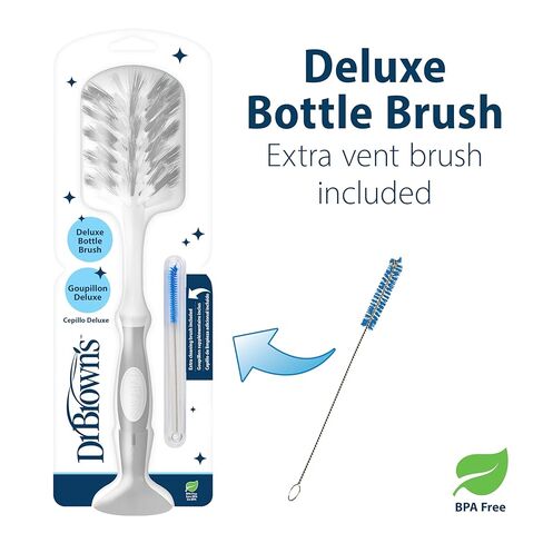 Dr. Brown's Deluxe Bottle Brush for Cleaning Baby Bottles, Nipples, and Sippy Cups with Suction Cup Stand and Vent Brush, BPA-Free, Gray, 1-Pack in Kuwait