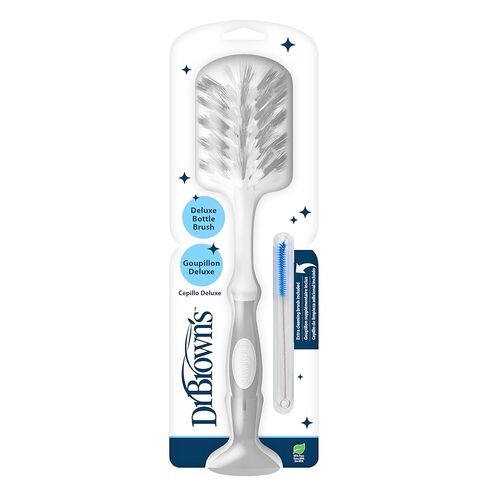 Dr. Brown's Deluxe Bottle Brush for Cleaning Baby Bottles, Nipples, and Sippy Cups with Suction Cup Stand and Vent Brush, BPA-Free, Gray, 1-Pack in Kuwait