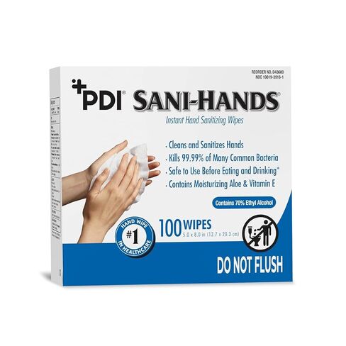 Sani-Hands Hand Sanitizer Wipes, Ethyl Alcohol Wipes Individually Wrapped with Aloe and Vitamin E, Hand Sanitizer Travel, Home, Outdoor Use, 5 in x 8 in, 100 Wipes, 1 Pack in Kuwait
