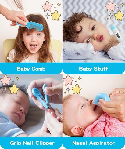 Baby Grooming and Healthcare Kit, Portable Baby Safety Care Set with Hair Brush Comb Nail Clipper Nasal Aspirator for Nursery Newborn Infant Girl Boy (25 in 1 Blue) in Saudi Arabia