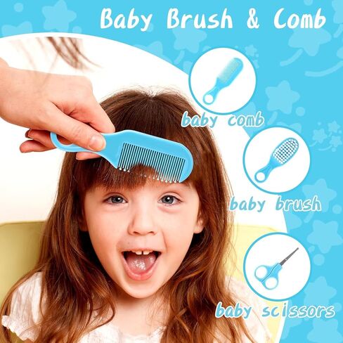 Baby Grooming and Healthcare Kit, Portable Baby Safety Care Set with Hair Brush Comb Nail Clipper Nasal Aspirator for Nursery Newborn Infant Girl Boy (25 in 1 Blue) in Saudi Arabia