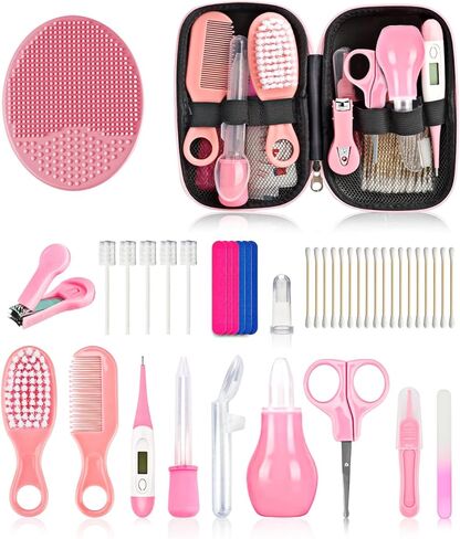 Baby Grooming and Healthcare Kit, Portable Baby Safety Care Set with Hair Brush Comb Nail Clipper Nasal Aspirator for Nursery Newborn Infant Girl Boy (25 in 1 Blue) in Saudi Arabia
