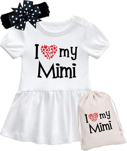 YSCULBUTOL Baby Girl Dress I Love My Mimi Newborn Baby Girl Toddler Dress Sister Skirt Cute Dresses Headband Clothes Set in Kuwait