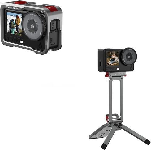 Action 6 Camera Cage Protective Case Metal Frame with Silicone Lens Cap Magnetic Quick Release Mini Tripod Stand, 180° Adjustable Aluminum Tripod Table Mount Desk Base Accessories in Kuwait