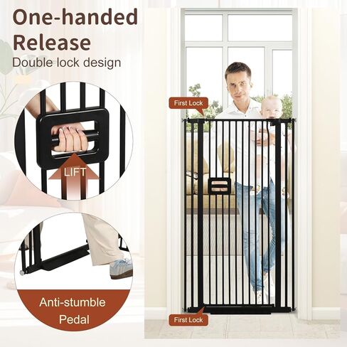 SMONTER 55" High Extra Tall Baby Gate, Safety Cat Gate for Doorways, Expands to 30.1"-34.1" Wide, Auto Close Dog Gate, No Drilling Pressure Mounted Cat Fence, Pet Gate Indoor for Stairs, Black in Kuwait