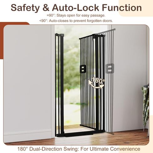 SMONTER 55" High Extra Tall Baby Gate, Safety Cat Gate for Doorways, Expands to 30.1"-34.1" Wide, Auto Close Dog Gate, No Drilling Pressure Mounted Cat Fence, Pet Gate Indoor for Stairs, Black in Kuwait