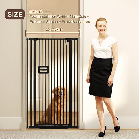 SMONTER 55" High Extra Tall Baby Gate, Safety Cat Gate for Doorways, Expands to 30.1"-34.1" Wide, Auto Close Dog Gate, No Drilling Pressure Mounted Cat Fence, Pet Gate Indoor for Stairs, Black in Kuwait