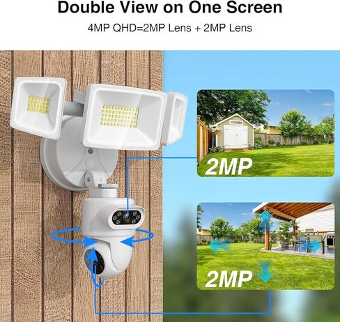 Onforu 5500LM Dual Lens Floodlight Camera Outdoor, 4MP 360° View Auto Tracking Smart Wired Security Flood Light, Dual Cam, Motion Detection, Built-In Siren, Night Vision, 2-Way Audio, Works with Alexa in Kuwait