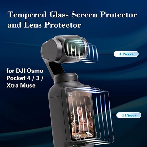 واقي شاشة للعدسة لجيب DJI Osmo Pocket 4/3 &Xtra Muse (8 عبوات)، جيب 4 ملحقات واقي شاشة من الزجاج المقسى شاشة OLED، فائقة الدقة، صلابة 9H، حماية كاملة، مقاومة للخدش in Kuwait