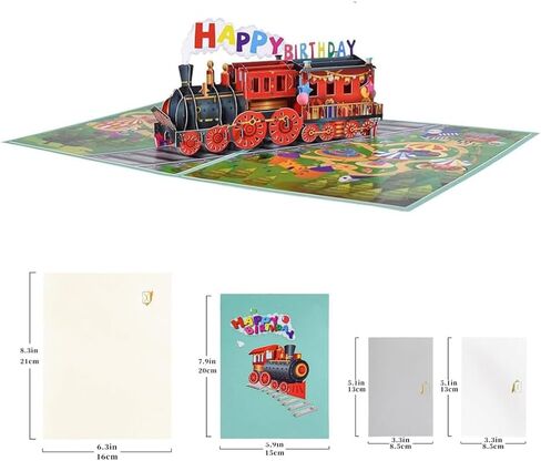 بطاقة عيد ميلاد قطار منبثق ثلاثية الأبعاد | بطاقة أطفال تفاعلية للابن/ابن الأخ | تصميم قاطرة بخارية نابضة بالحياة | يتضمن الظرف فارغًا من الداخل للرسائل in Kuwait