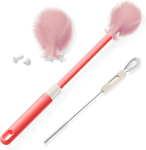 Extendable Bottle Brush with Straw Cleaner Brush, 10.8 to 14 Inches Adjustable Long Handle Water Bottle Scrubber for Cleaning Glasses, Cups, Coffee Mugs, tumblers with Replacement Head, Blue in Kuwait