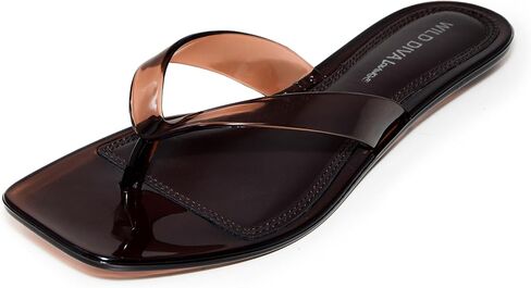 Wild Diva ROME-01 Women's Clear Square Toe Jelly Thong Flip Flop Sandals in Kuwait